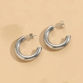 Modern chunky silver hoop earrings with polished titanium finish and minimalist C-shape design - Thick C-Hoop Steel