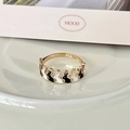 Golden enamel ring featuring black and white rabbit design on a ceramic plate - Adjustable Open / Gold Enamel Rabbit Style (J3274)