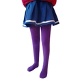 Children's purple knitted tights for Halloween costumes worn with a blue pleated skirt - 6-8 Years / Purple