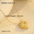 Macro detail of gold braided square pendant necklace with dimensions and weight specs - Square / Gold