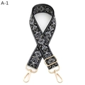 Macro detail of bohemian floral embroidery on black adjustable bag strap with gold hooks - Gold Buckle / A-1 Black Deep Grey