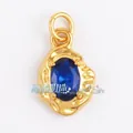 Handmade gold plated copper pendant with oval blue zircon stone and textured finish - L229092-Blue Gold