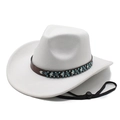 Chapeau de cowboy en feutre blanc avec ruban perlé bohème et mentonnière réglable sur blanc - M (56-58cm) / Blanc