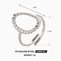 Adjustable silver double beaded chain ring made of durable stainless steel 2g - Oval Bead Open Style / Steel