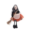 Halloween witch doll hanging decoration with orange tulle skirt and wooden broom prop - Orange
