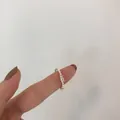 Golden double-layer ring with white small pearls and a rectangular zircon on tip - Square Zirconia Ring