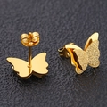 Elegant butterfly stud earrings in 18k rose gold finish with matte and polished wings - Butterfly Stud Earrings (G311)