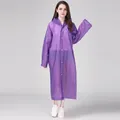 Thickened purple semi-transparent EVA reusable raincoat with drawstring hood and buttons - Purple