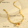 Detailed view of gold multi-layer bracelet with crystal drop and engraved round pendant - NMSB-F734-2(Amber Beads) / Gold/Amber