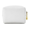 Borsa cosmetica quadrata in pelle Saffiano bianca con cerniera in metallo dorato di qualità - Mini / Bianco puro