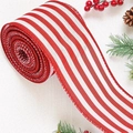 Red and white striped Christmas ribbon with wire edge for DIY tree decoration and gift wrapping - Red and White Striped