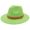Classic bright green wool fedora hat with a brown leather belt and gold stud detail - M (56-58cm) / Fruit Green