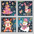 Pink watercolor Christmas window decals featuring cute reindeer, snowman and Xmas trees - 4-Sheet Set BQ465/466/469/471