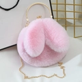 Cute pink plush rabbit ear handbag with gold metal handles and chain shoulder strap - Light Pink