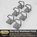 6-pack gunmetal stainless steel washbasin hooks with a minimalist adhesive wall-mount design - Set of 6 / Gunmetal