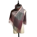 Sciarpa a quadri con nappe in rosso scuro, grigio e rosa, finto cashmere morbido - Quadri Rosa e Grigio