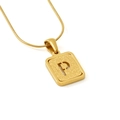 Gold stainless steel letter P square pendant necklace with a fine snake chain - Letter P