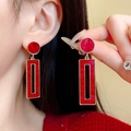 Eleganti orecchini rettangolari in resina rossa con cornice in metallo dorato - Orecchini Rettangolari Geometrici / Rettangolo Rosso Oro (116# Perno in Argento)