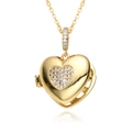 Goldenes Herz-Medaillon Halskette mit glitzerndem Kristallbesatz und feiner Kette - Vollständig Mit Strass Besetzter Herz-Stil (F056)