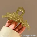 Champagne wheat-shaped shark hair claw clip with bow decoration, 10cm size - Wheat Ear Matcha-10cm