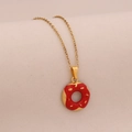 Gouden ketting met rode donut hanger voorzien van fijne metallic suikerstrooisels - 2# Rode Donut