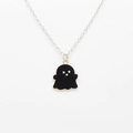 Cartoon black ghost pendant necklace with silver chain and gold-trimmed accents - Black (Necklace)