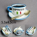 3D resin espresso coffee cup fridge magnet with saucer and golden spoon accessory - Coffee Cup and Saucer