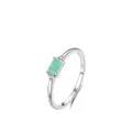 S925 Sterling Silber Ring mit rechteckigem mintgrünem Stein und weißen Akzenten - US-Größe 5 / Silber