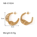 Detailed view of 18K gold plated twisted earrings showing 3cm size and spiral texture - Fine Wire Wrapped Spiral Semi-Circle Earrings (NB-E1024) / Gold