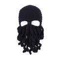 Handmade knitted octopus beanie hat with long tentacles in black for winter warmth - One Size / Black