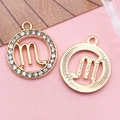Golden alloy zodiac pendants for Scorpio and Virgo with sparkling rhinestones DIY charm - Scorpio