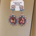 Detailed view of silver drop earrings with pink gems and colorful pavé crystals - Silver Pink Gemstone Waterdrop Style (21#)