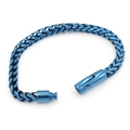 Blue titanium steel cuban link bracelet with vintage punk woven texture and buckle clasp - Blue