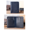 Slim dark blue crazy horse leather card holder featuring multiple slots and a logo - Embossed Logo / Royal Blue (With Bull Logo)