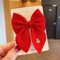 Red velvet bow hair clip with a golden Fu pendant on a white card display - Style 18: 'Fu' Lucky Character Bow Clip