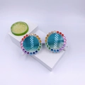 Kids round white sunglasses with rainbow rhinestones and translucent lake blue lenses - White Frame Green Lens