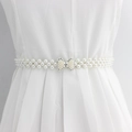 Ceinture élastique en perles blanches avec boucle nœud en strass pour robes de femme - Nœud Perle Strass Argenté