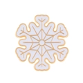 Detailed view of a white enamel snowflake brooch with gold-plated metal outline and veins - 07 KC Gold Snowflake