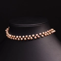 Handmade peach freshwater pearl choker with elegant gold zigzag weave design - Double Purple Pearl Branch Style