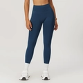 Seamless high-waisted deep blue yoga leggings with wide ribbed tummy control waistband - Navy Blue