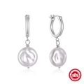 S925 sterling silver hoop earrings with baroque pearls in a classic minimalist style - Style #6 / White Gold