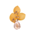 Spilla vintage a foglia in finitura dorata con un grande cristallo rosa a goccia - FG001-A / Placcato Oro Rosa