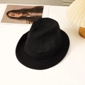 Cappello fedora in rete nera traspirante con nastro decorativo per moda estiva - L (58-60cm) / Nero
