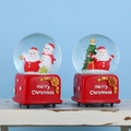 Kerst sneeuwbal met kerstman op rode voet met gouden strik decoratie voor kerstmis - Vierkante willekeurige stijl