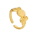 Detail of gold geometric hollow ring featuring floral accents and adjustable open band - ZJ7977-Gold Double Flower Oval