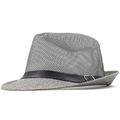 Cappello fedora grigio in rete traspirante con fascia in pelle nera e fibbia in metallo - M (56-58cm) / Grigio chiaro