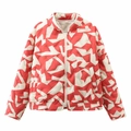 Doudoune courte femme avec imprimé géométrique rouge et blanc et fermeture zippée - XS / Rouge