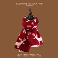 Winter festive red knit scarf featuring white Christmas reindeer and snowflake patterns - Christmas Reindeer Red Reindeer