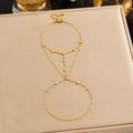 Elegant gold-plated stainless steel hand chain ring set with sparkling zircon stones - Multi-Point Zirconia Style (B2061)