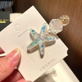 Cute ocean style starfish hair clip with shells and pearls on a metal duckbill base - 4# Exquisite Starfish - White